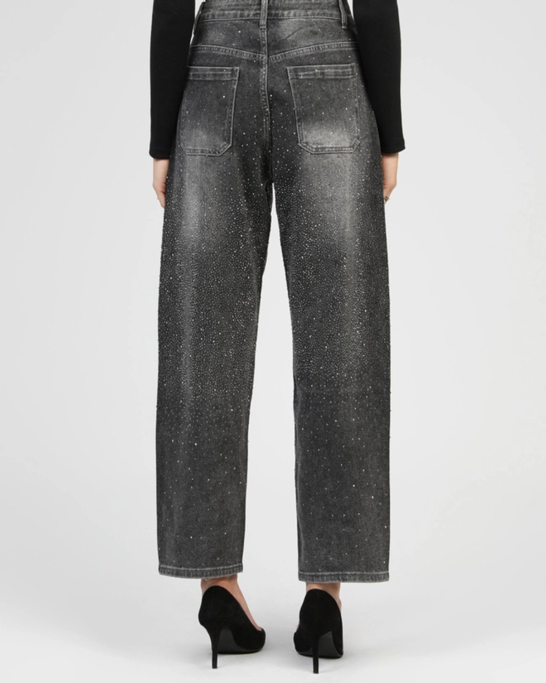 Grey Palone Glitter Barrel Leg Jeans
