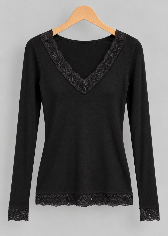 Navy Cashmere Mix Lace Trim Layering Top