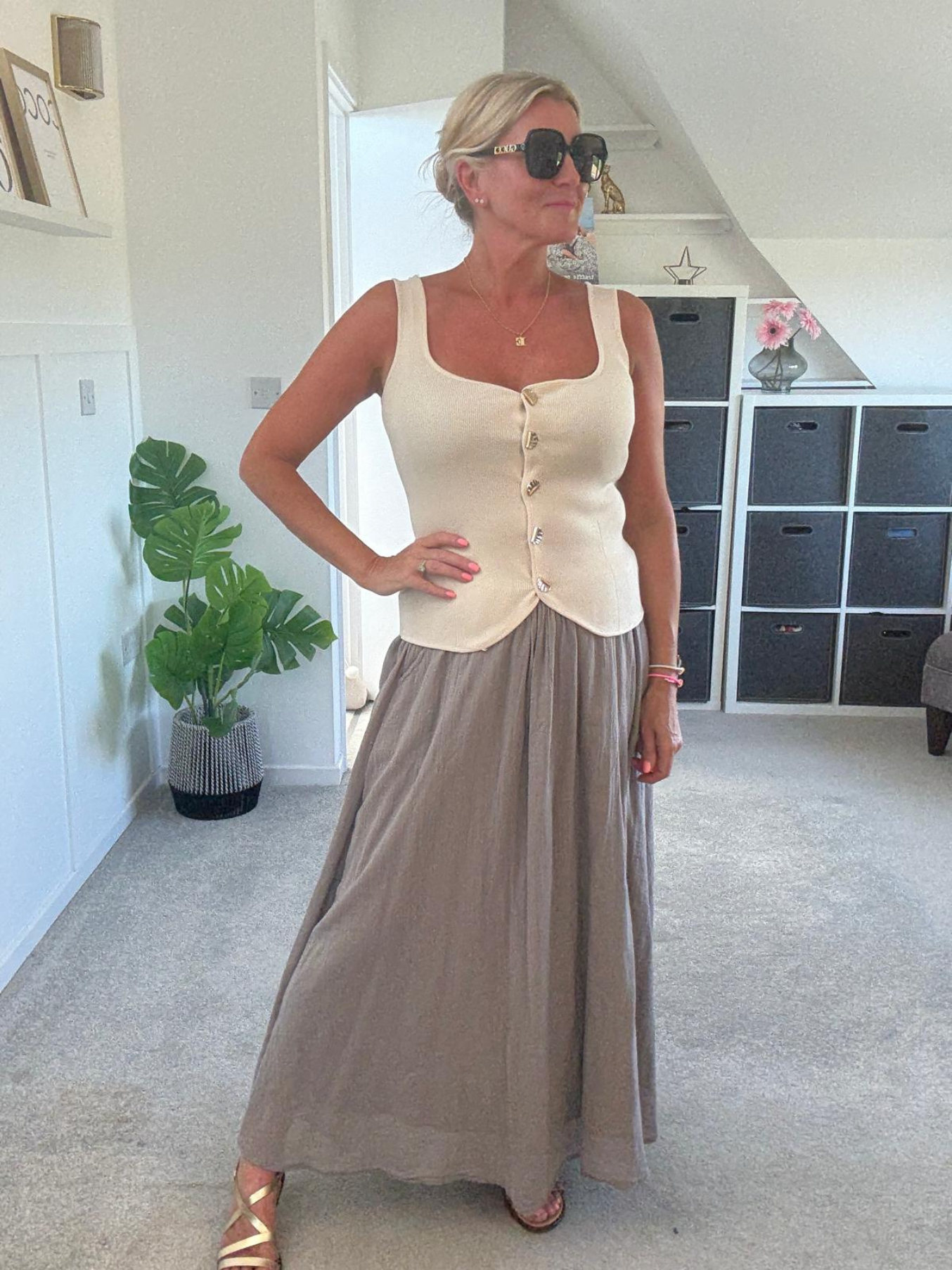 Chocolate Scoop Neck Gold Button Waistcoat