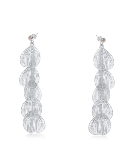 Silver Malena Feather Long Dangle Earrings