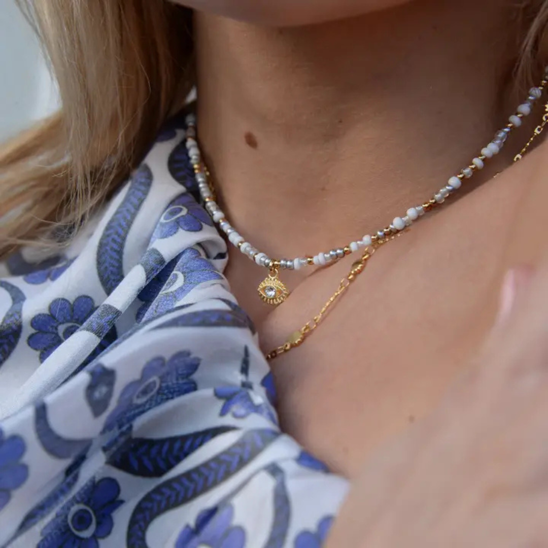 Evil Eye White/Silver Necklace