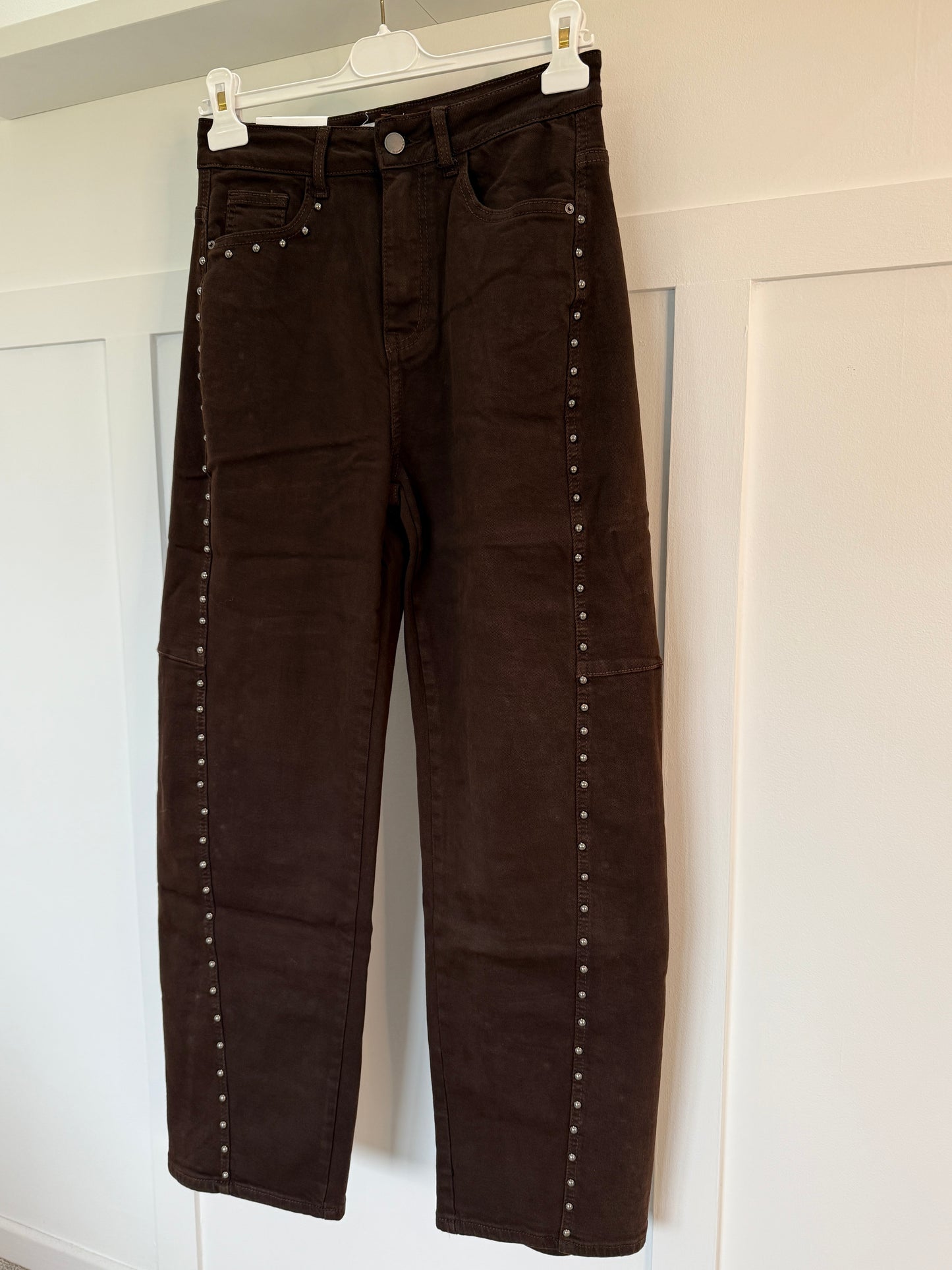 Chocolate Stud Barrel Leg Jeans