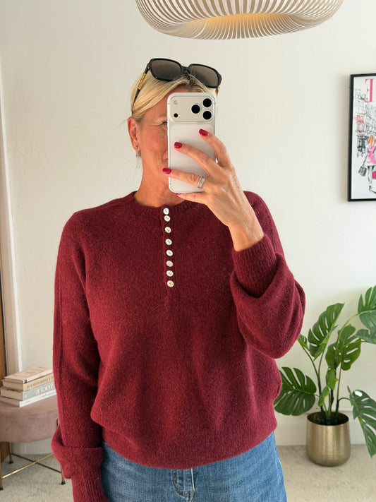 Burgundy Alpaca Mix Button Jumper