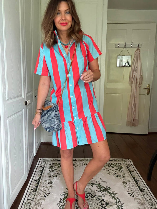 Red/Turquoise Blue Stripe Dress