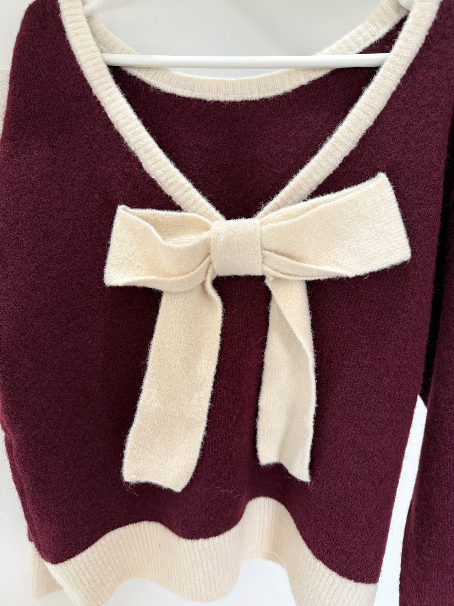 Oatmeal/Brown Contrast Bow Back Jumper