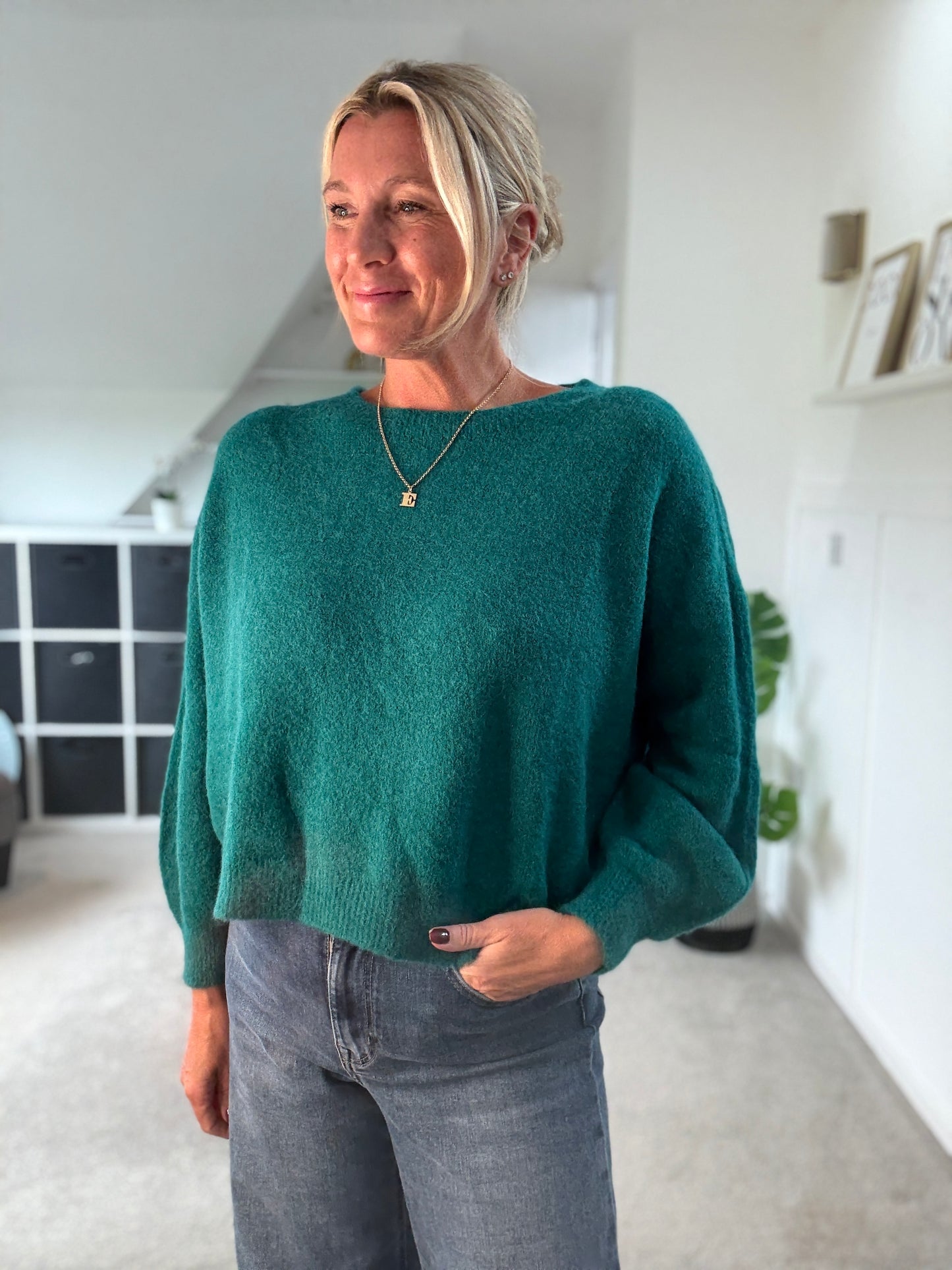 Teal Alpaca Mix Fluffy Jumper