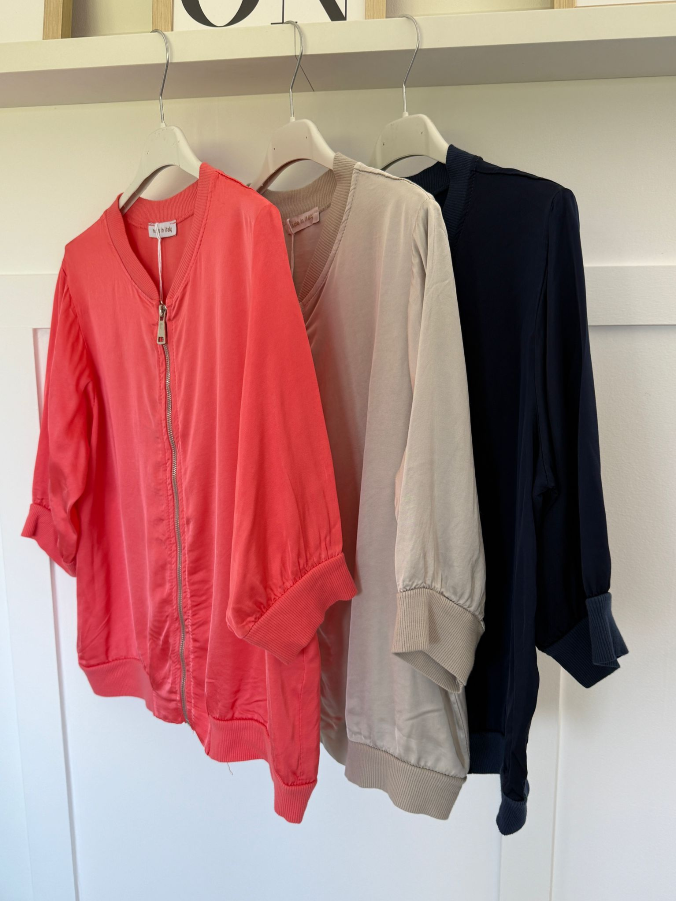 Navy Silk Mix 1/2 Sleeve Bomber Jacket