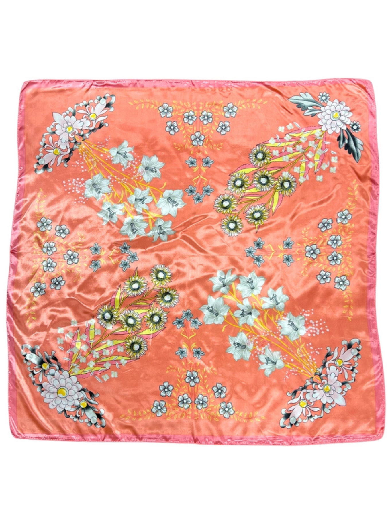 Blue Multi-Floral Pattern Silk Touch Square Scarf