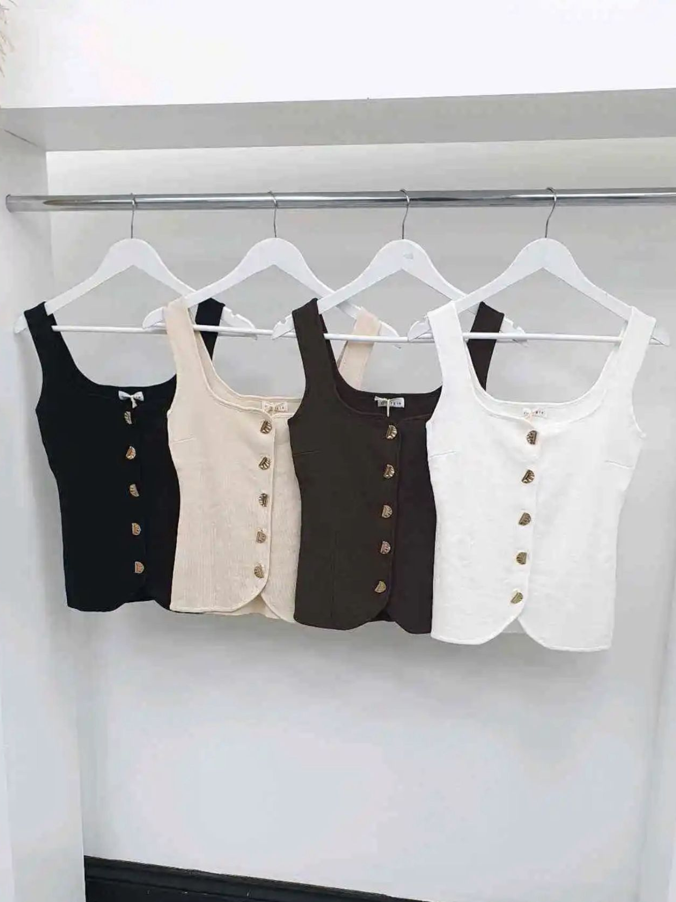 Chocolate Scoop Neck Gold Button Waistcoat