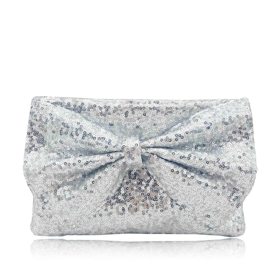 Rose Gold Large Bow Glitter Clutch Bag