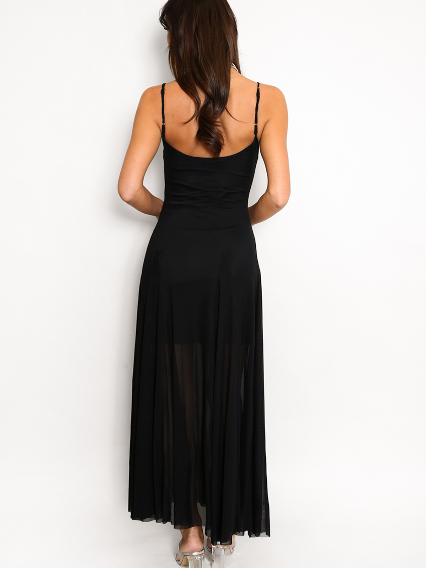 Black Strappy Mesh Maxi Dress