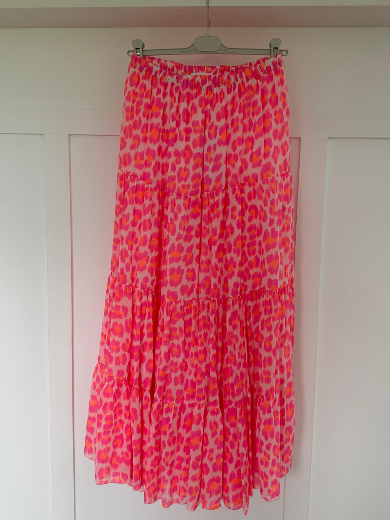 Neon Pink/Orange Leopard Tiered Cotton Skirt