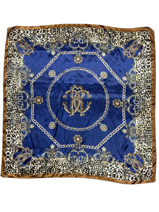 Navy Leopard Print Silk Touch Square Scarf