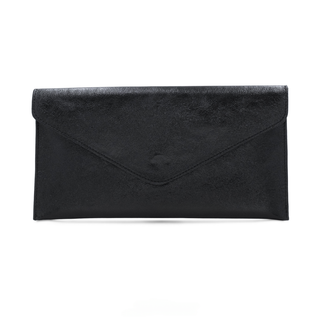 Navy Metallic Leather Clutch Bag