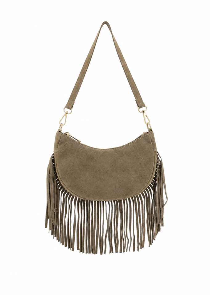 Dark Brown Suede Fringe Shoulder Bag