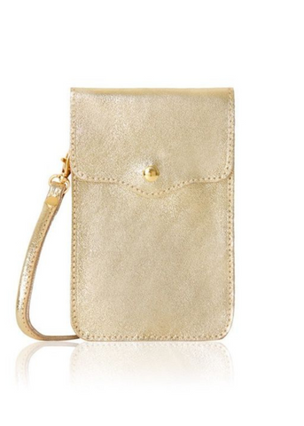 Gold Phone Leather Cross Body Bag
