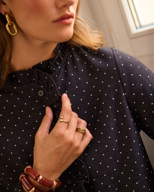 Navy Polka Dot Frill Shacket