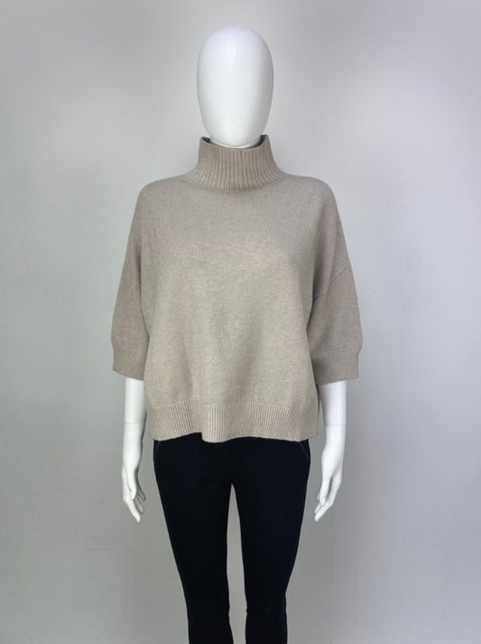 Beige Turtleneck 3/4 Sleeve Jumper