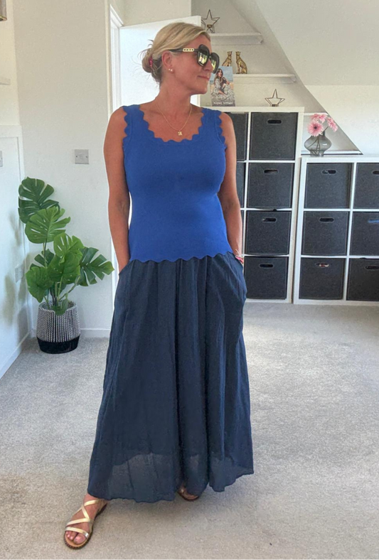 Cobalt Scallop Edge Vest Top