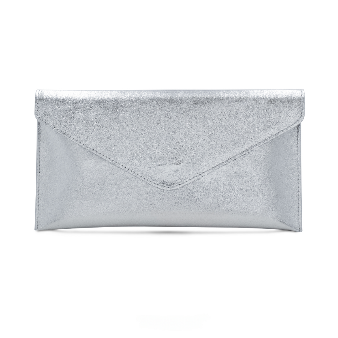 Navy Metallic Leather Clutch Bag