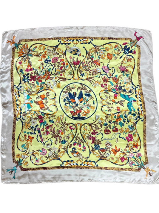 Yellow Bird Pattern Silk Touch Square Scarf
