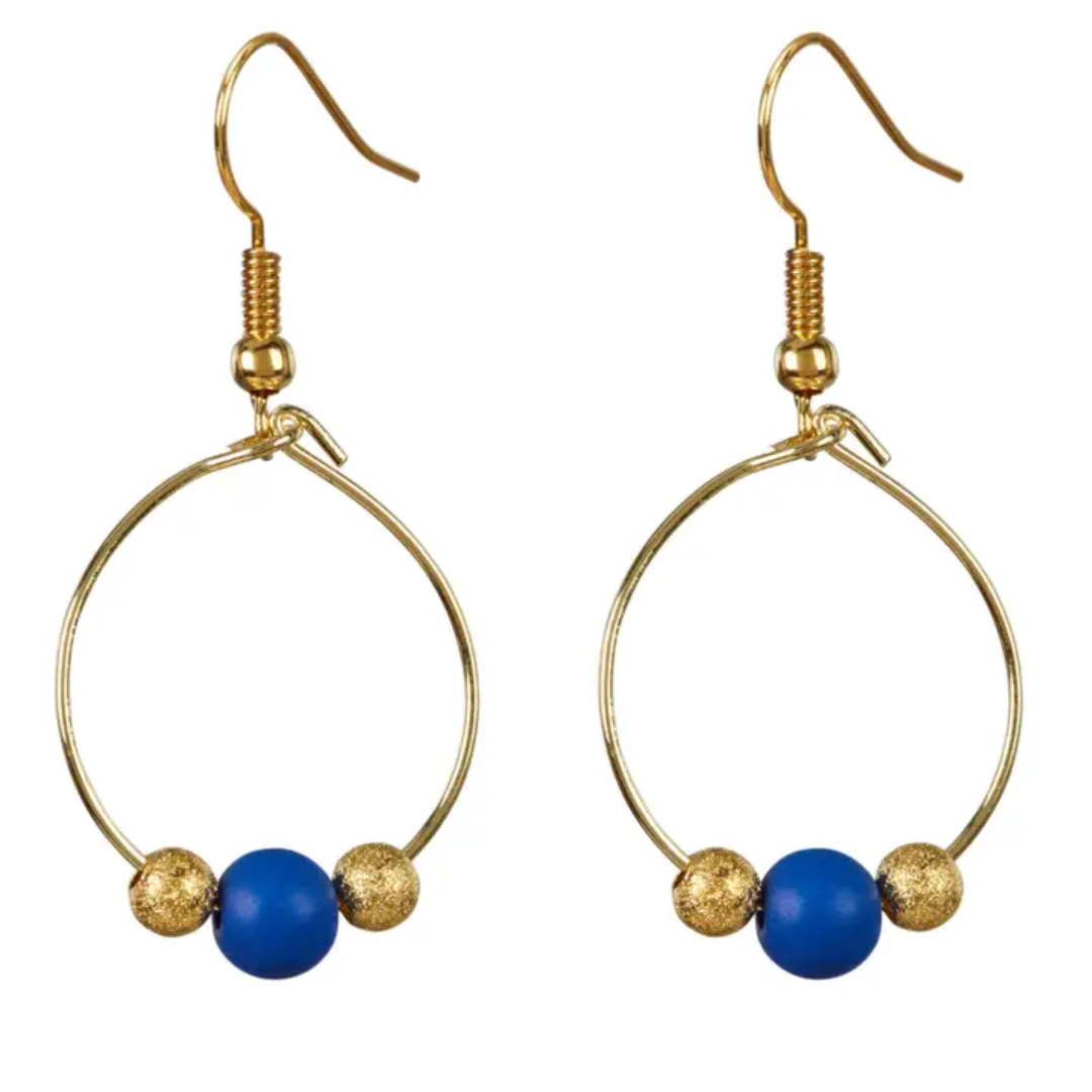 Blue/Gold Bead Birdie Earrings