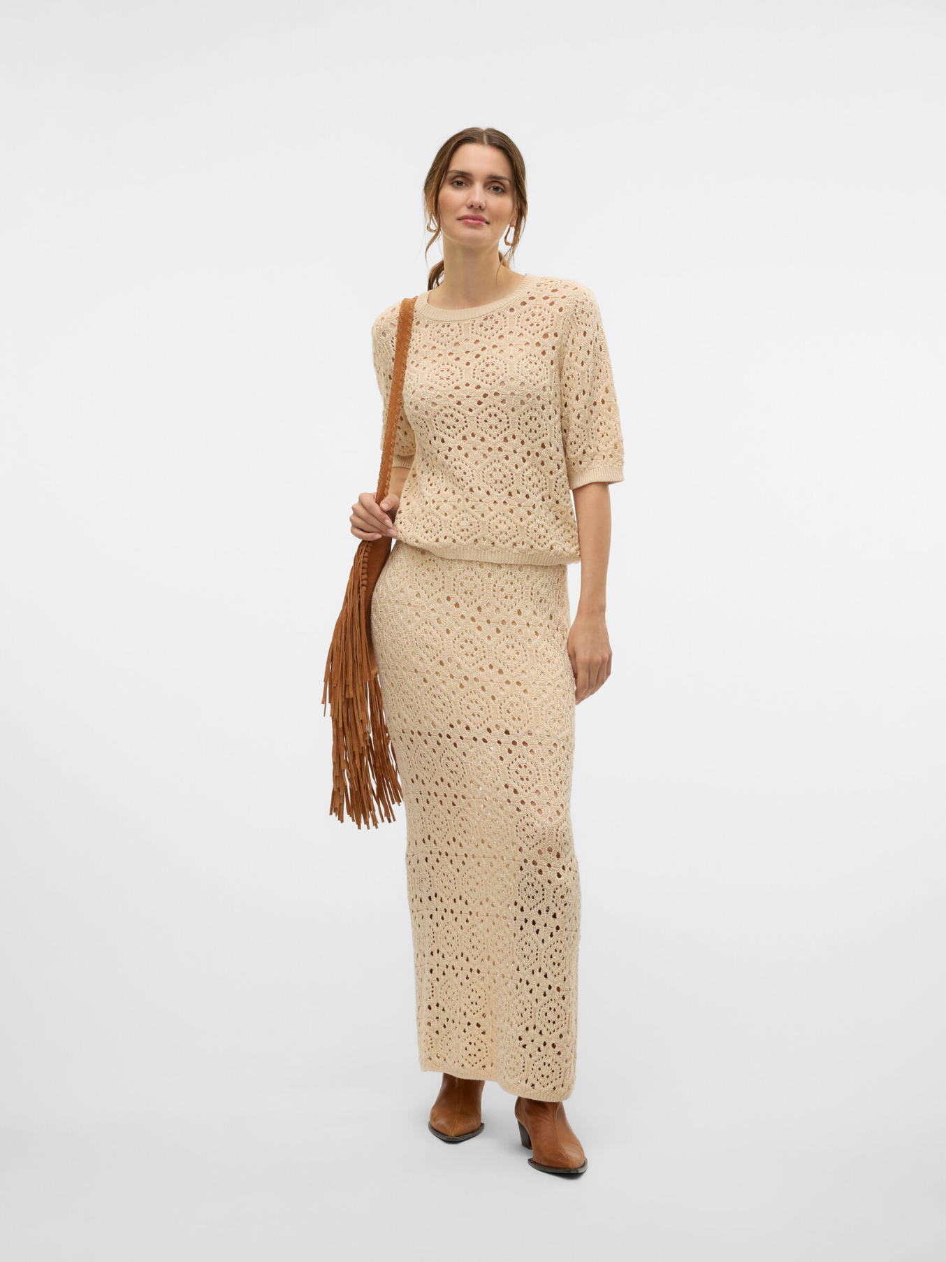 Sand Crochet Short Sleeve Jumper