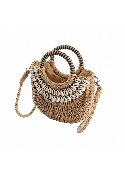Camel 🐚 Shell Decor Small Straw Basket Bag