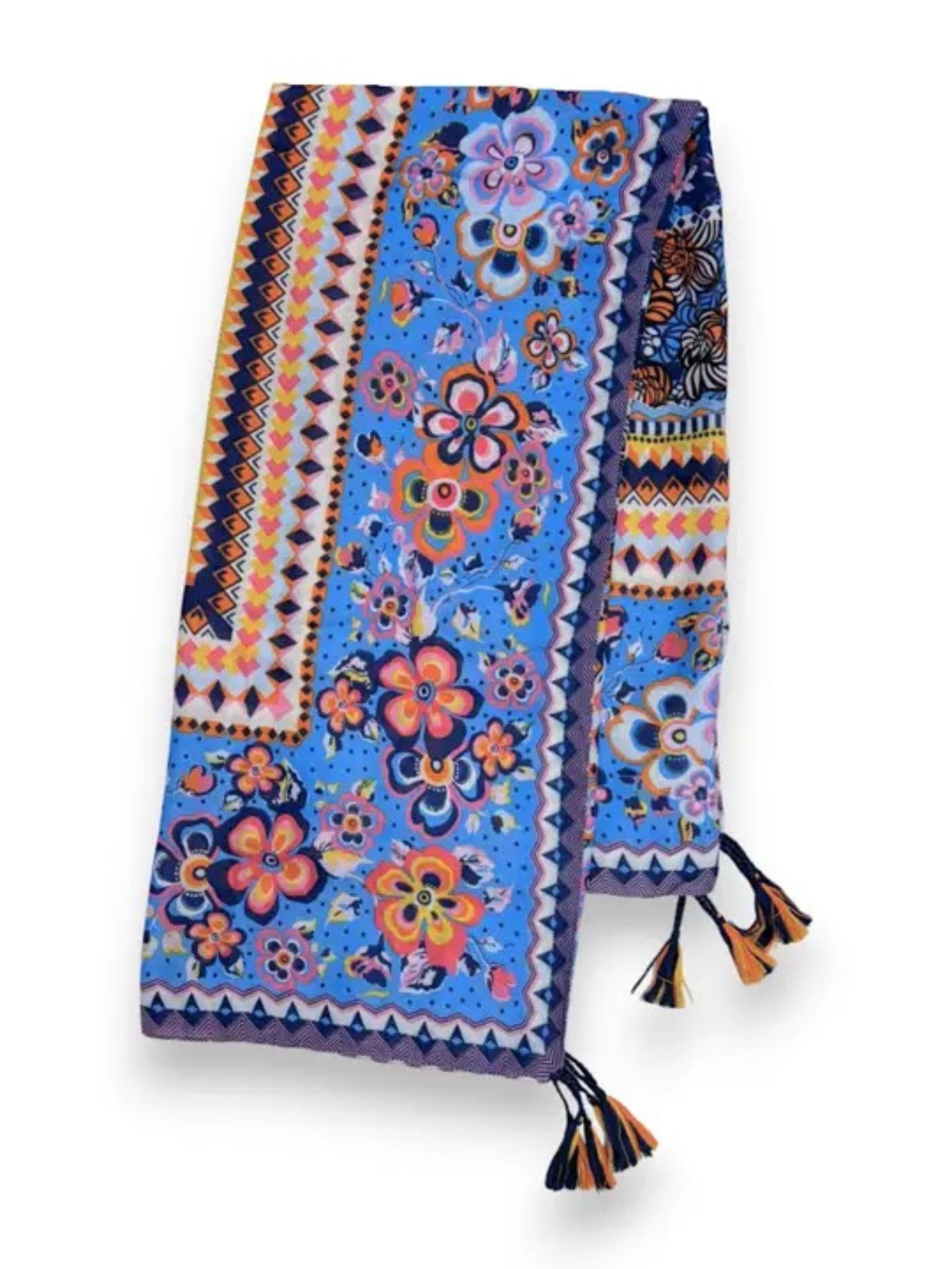 Coral Summer Flower Tassel Square Scarf