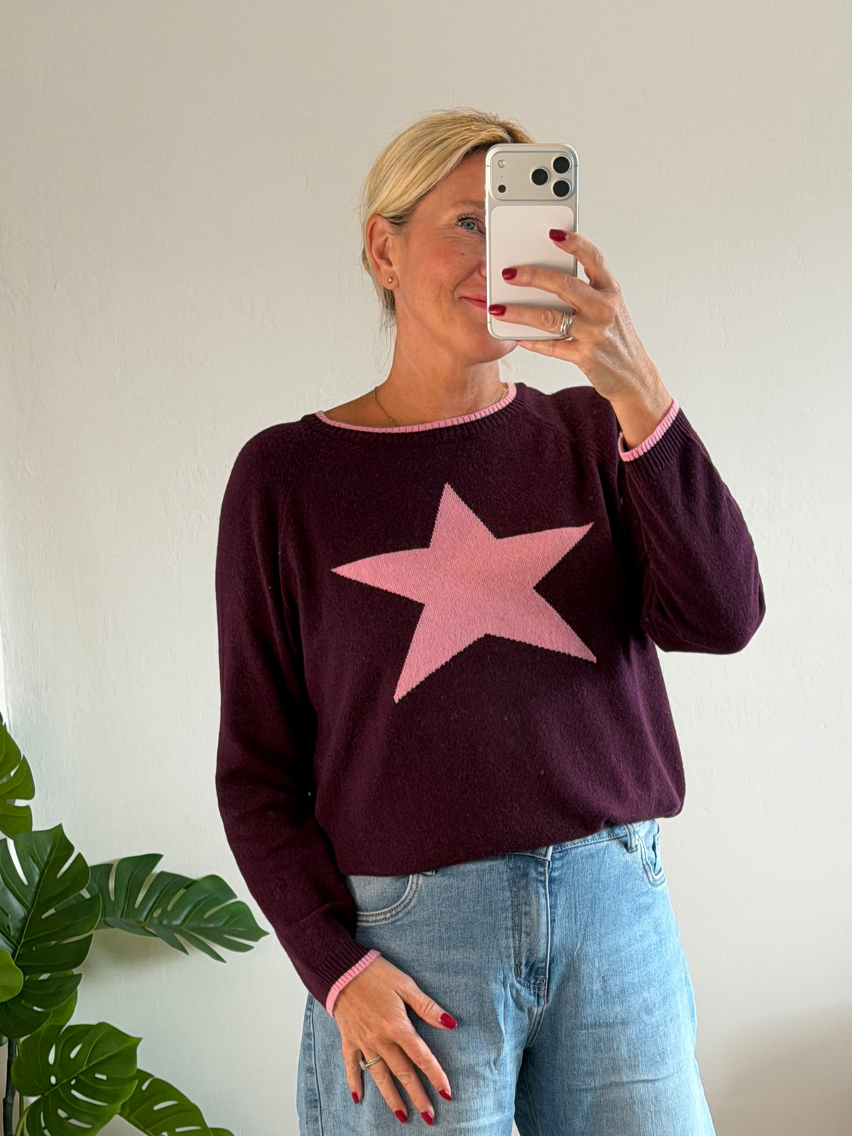 Plum/Pink Cashmere Mix Star Jumper