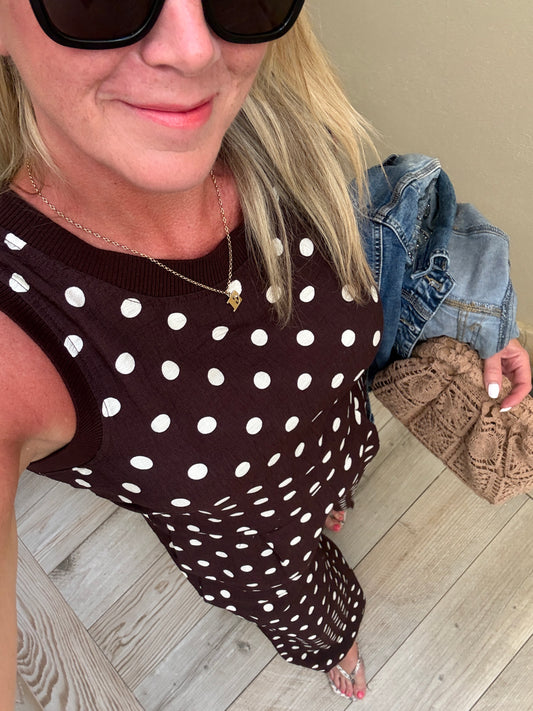 Brown/White Polka Dot Wide Leg Trousers (Co-ord Avail)