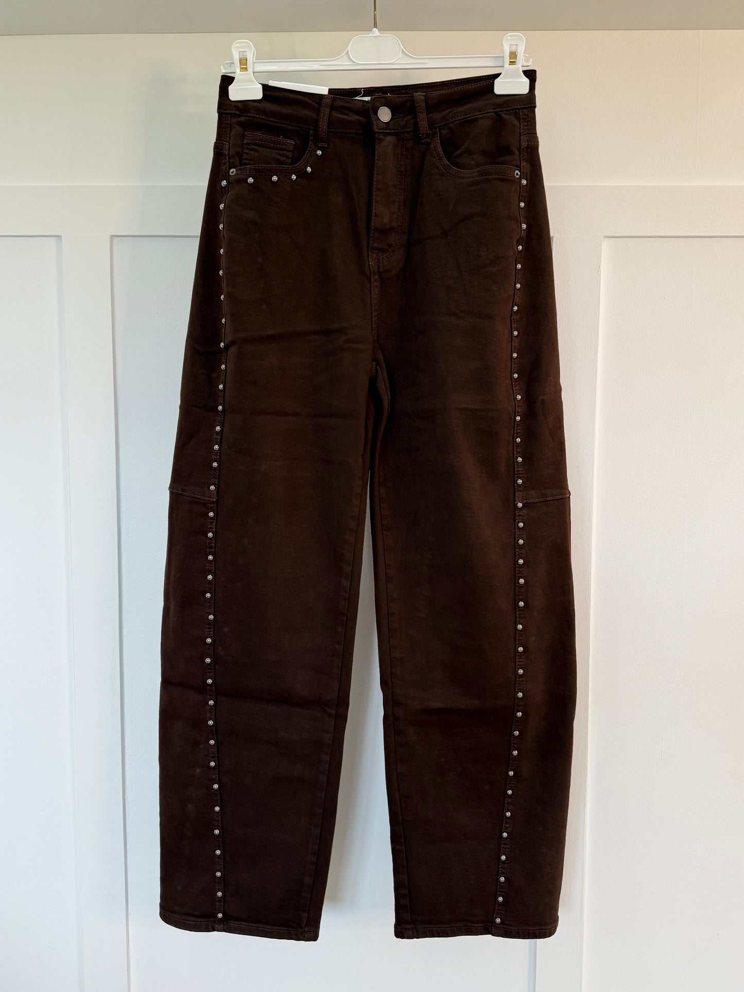 Chocolate Stud Barrel Leg Jeans
