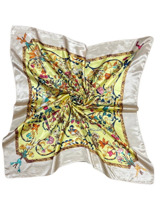 Yellow Bird Pattern Silk Touch Square Scarf