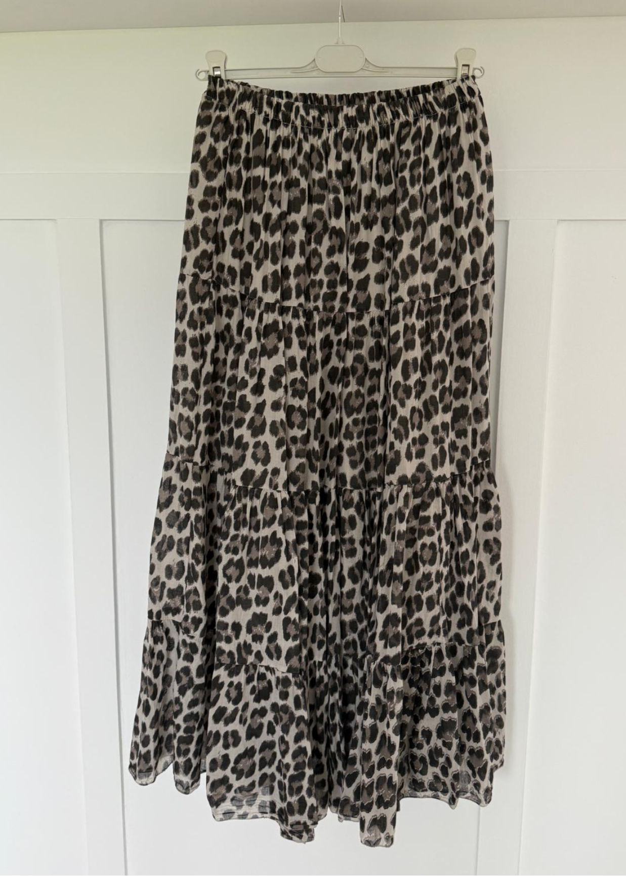 Natural Leopard Tiered Cotton Skirt