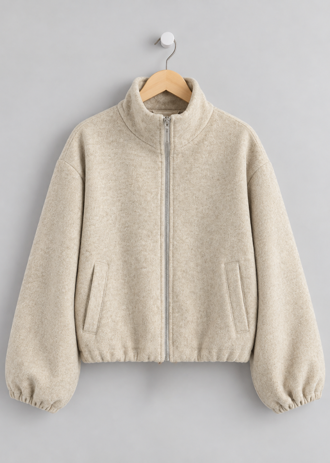Burgundy Brushed Funnel Neck Zip Jacket