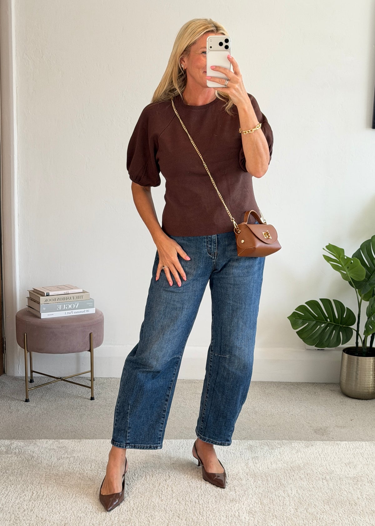 Chocolate Puff Sleeve Knitted Top