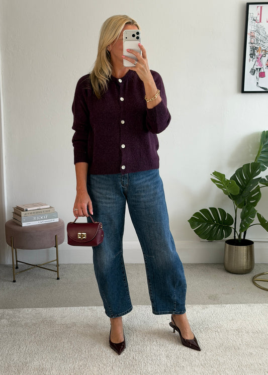 Plum Alpaca Mix Button Cardigan