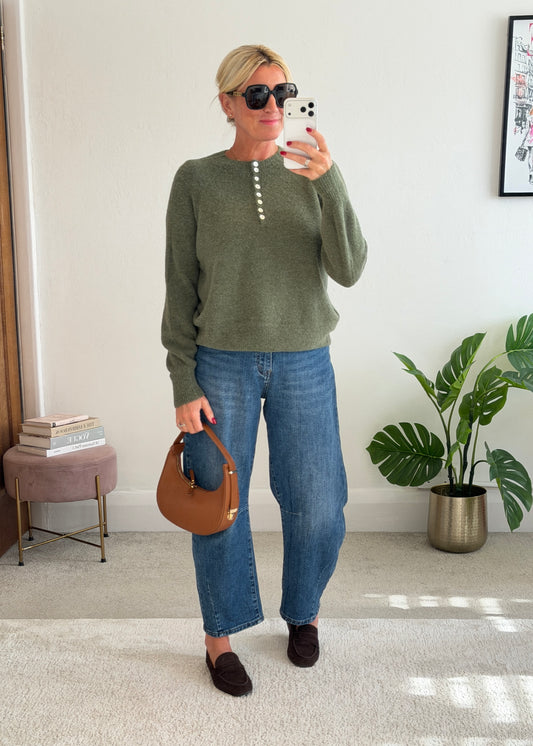Khaki Alpaca Mix Button Jumper