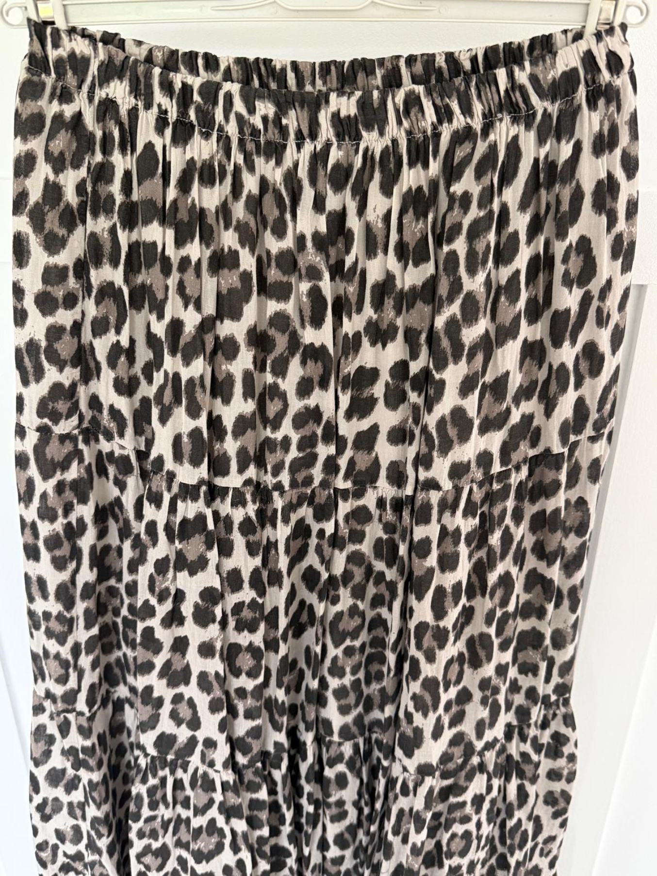 Natural Leopard Tiered Cotton Skirt