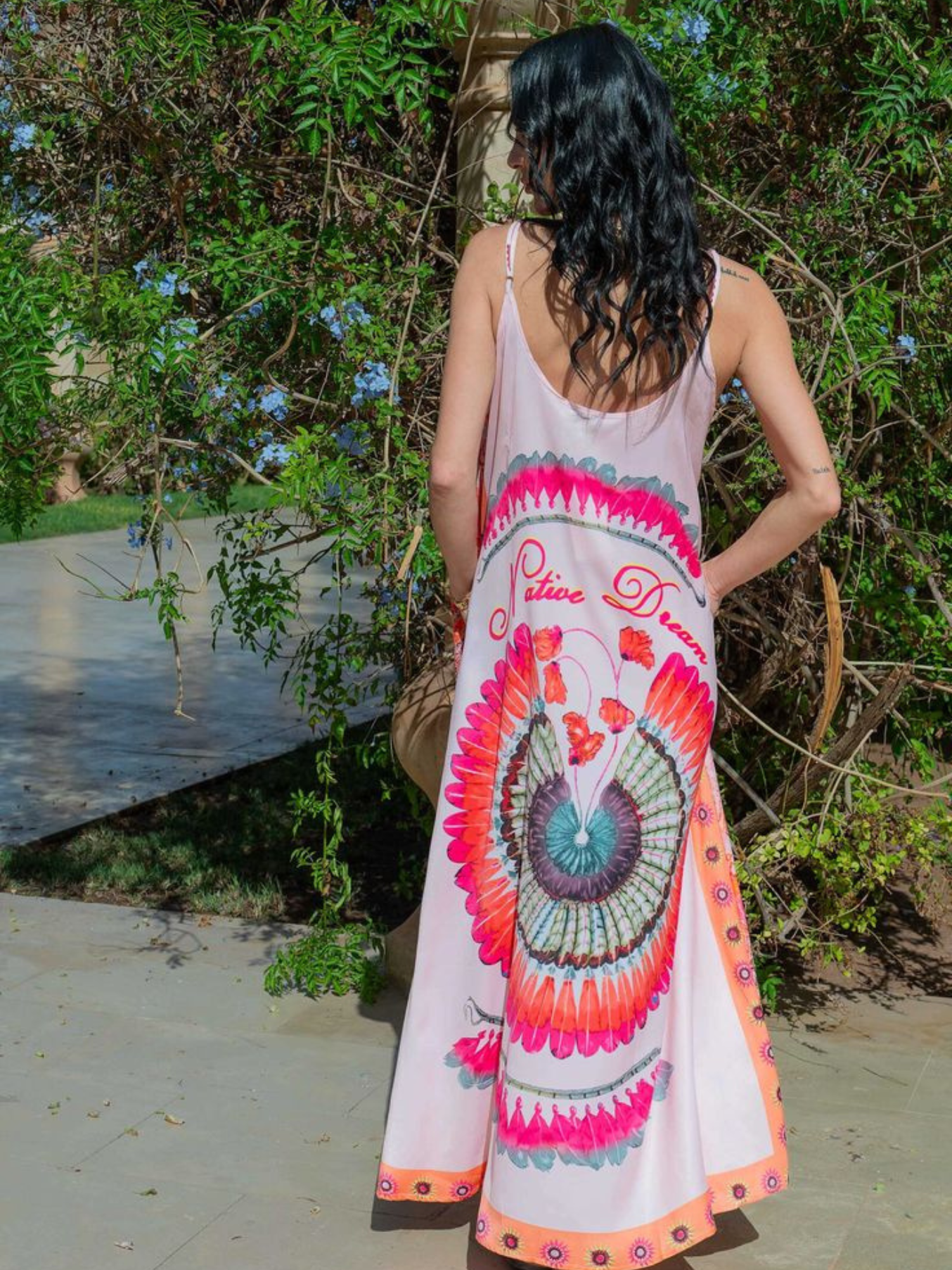 Melina Coral Strappy Contrast Back Maxi Dress