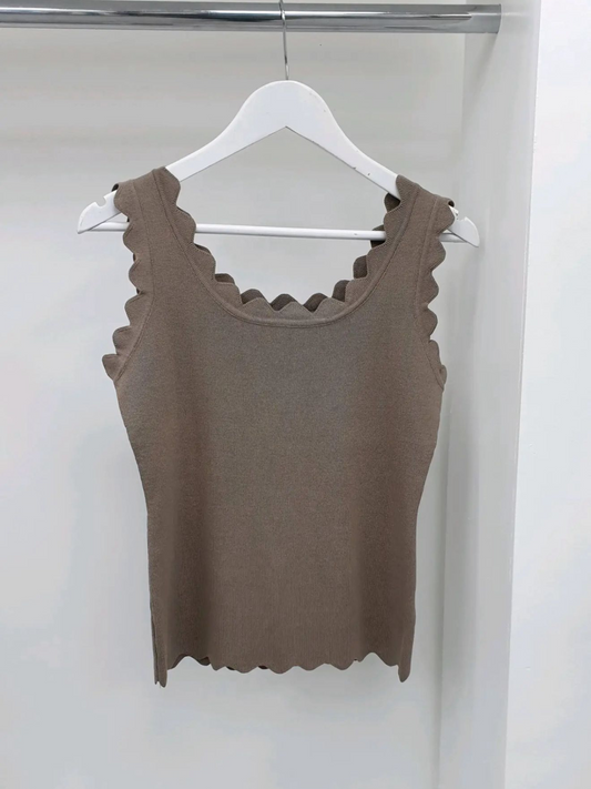 Mocha Scallop Edge Vest Top