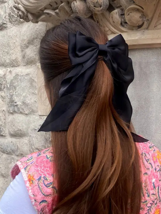 Black Satin Large Bow Clip