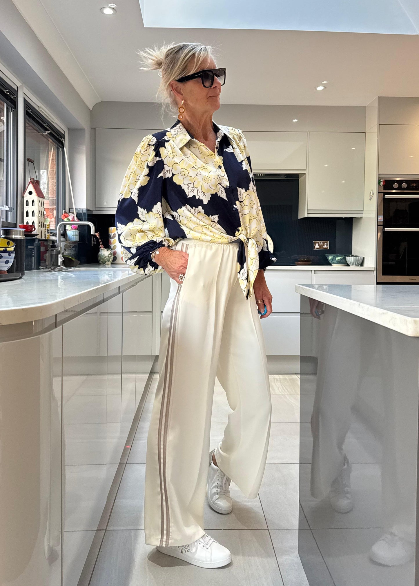 Cream/Mocha Double Stripe Wide Leg Trousers