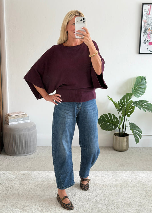 Plum 3/4 Sleeve Batwing Jumper