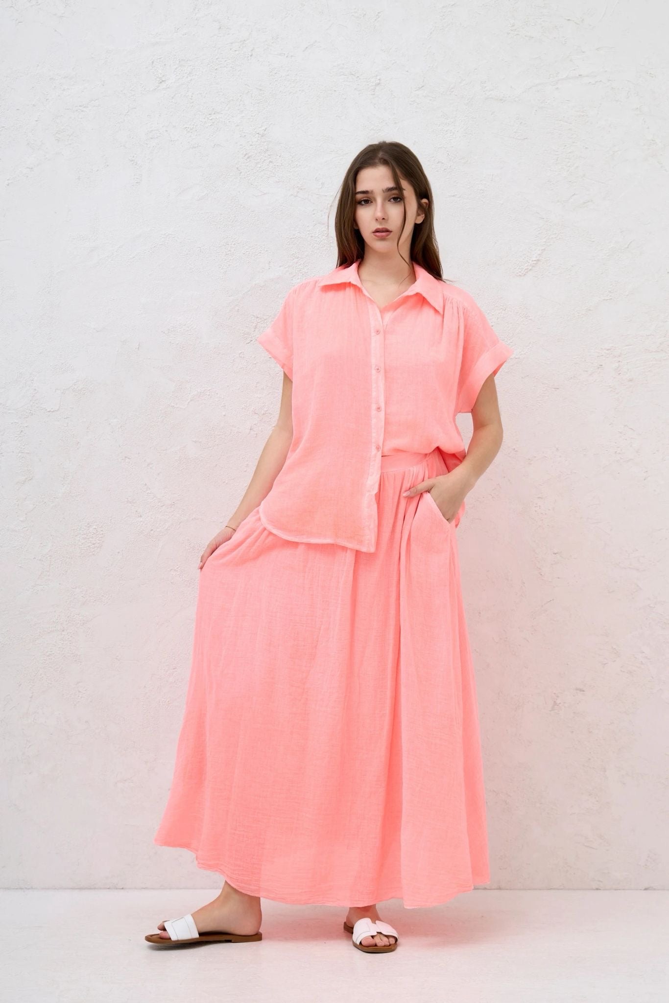 Pink Cotton Short Sleeve Shirt