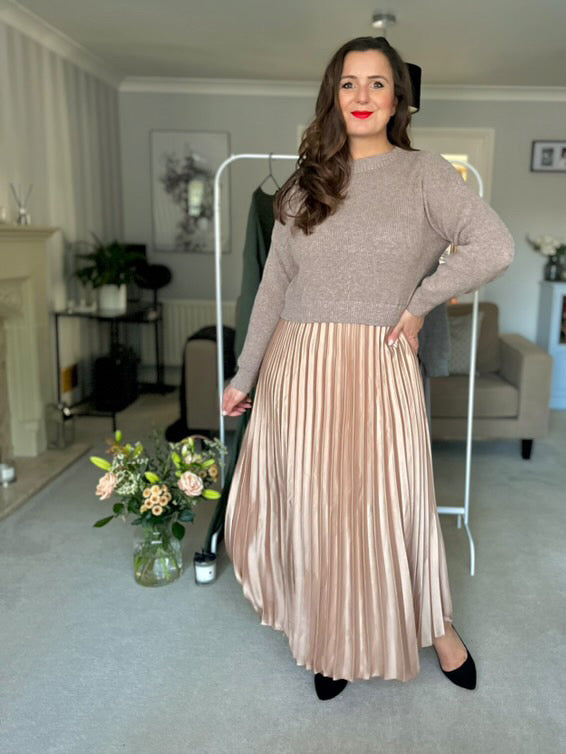 Mocha Gold Pleated Jumper Dress