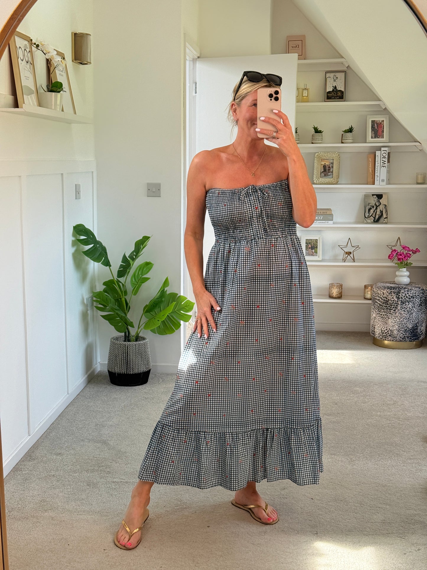 Navy Gingham Cotton Dress