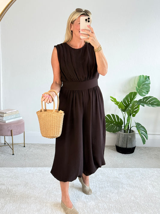 Chocolate Elasticated Sleeveless Harem Jumpsuit