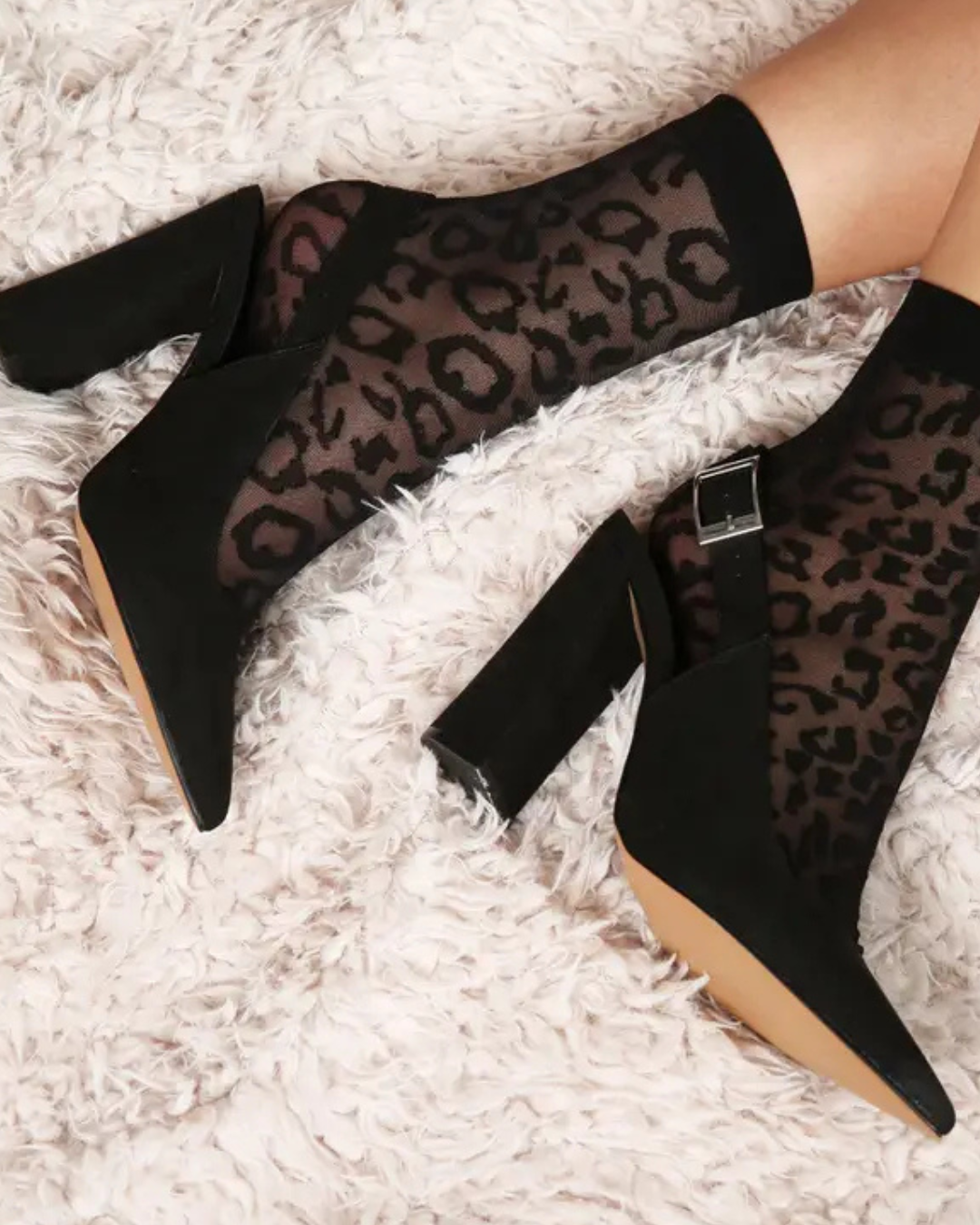 Black Sheer Leopard Socks