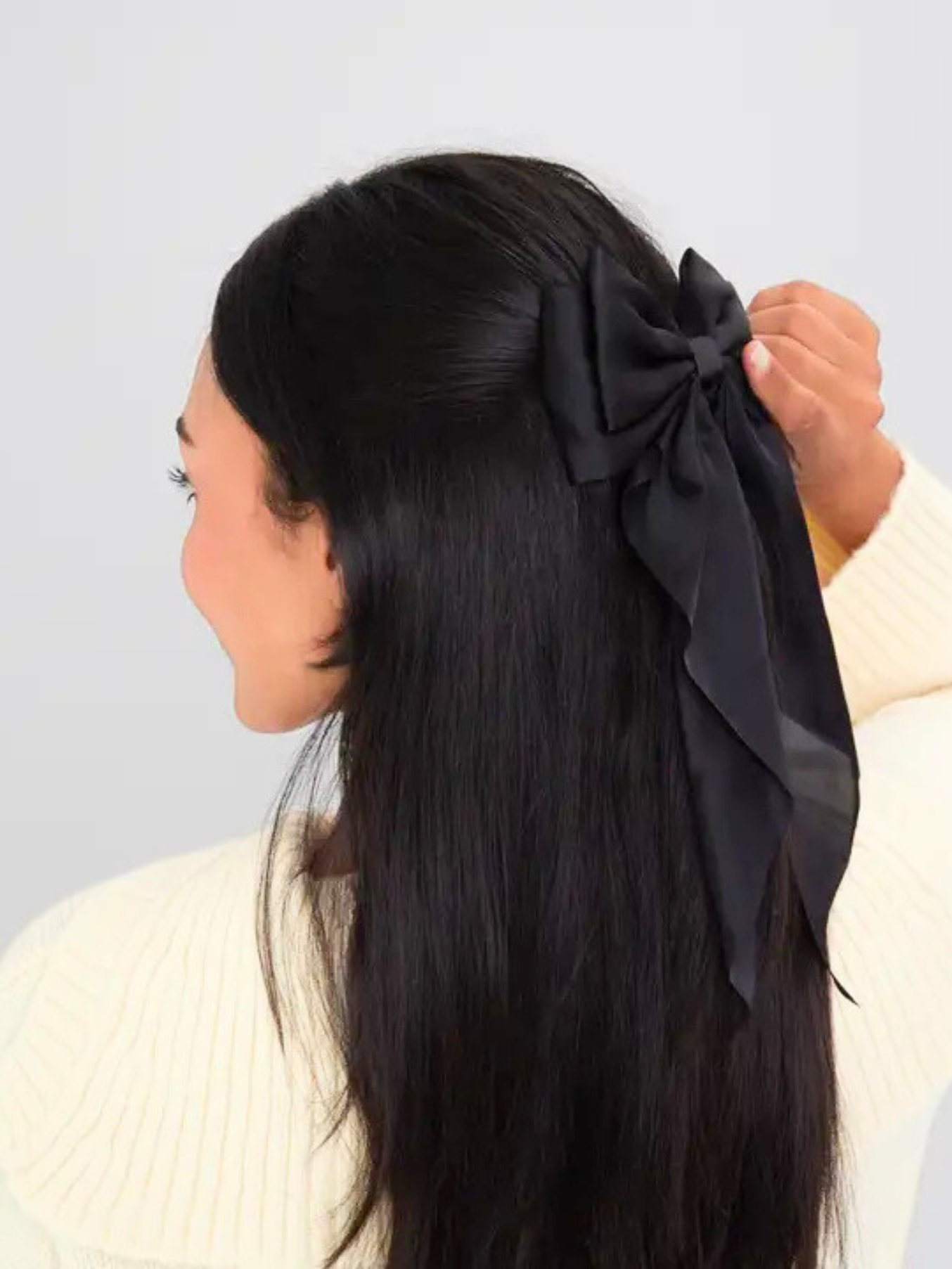 Black Satin Large Bow Clip